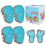 LANOVAGEAR Toddler Children Knee Elbow Pads Age 2-10,Kids Protective Gear Set 6 in 1,Children Adjustable Knee Elbow Wrist Pads for Bike Skate Skateboard Scooter Cycle Skating Roller (Ice blue, XS)