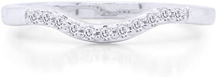 Jewel Zone US Round Cut White Natural Diamond Accent Curved Wedding Band Ring 14k White Gold Over Sterling Silver Stackable Band Rings for Women (0.06 Cttw) Ring Size-6
