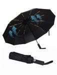 Giyaluzw Umbrella Windproof Strong Automatic Open & Close Compact Umbrella with 12 Double Reinforced Ribs Black Travel Folding Umbrellas for Women Men