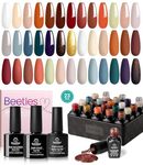 Beetles 23Pcs Gel Nail Polish Kit with Base Gel Top Coat Reason and Romance All Seasons Burgundy Red Brown Gray Soak off UV Nail Lamp Valentines Set Gifts for Women