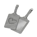 kwmobile Luggage Tags - 2X Synthetic Nubuck Leather Name Address Cards for Travel Suitcases - Brushed Heart Grey