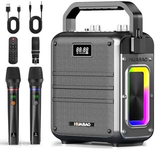 HUABAO Karaoke Machine, Bluetooth Speaker with 2 Wireless Microphones, Portable PA System with Lights & Treble/Bass Adjustment, 6600mAh High-Capacity Rechargeable Battery, for Party, Speech, Events