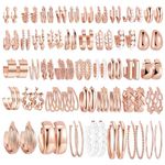 42 Pairs Gold Hoop Earrings Set for Women, Fashion Chunky Pearl Earrings Multipack Twisted Statement Earring Pack, Hypoallergenic Small Big Hoops Earrings for Birthday Party Christmas Jewelry Gift (rose gold-42)