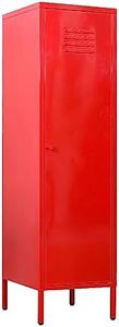 LINGZOE Single Door Metal Locker Accent Cabinet,Kids Wardrobe Dress up Cabinet with 2 Adjustable Shelves for Home Storage (Red)