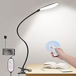 Clip On Light, Remote Control USB Desk Lamp, Eye Caring LED Reading Light Bedside Lamp with Auto Off Timer, Clamp Lamp for Bedroom, Office, Work, Study, Adapter NOT Included (Remote Control)