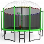 YORIN Tranpoline 14 FT Tranpoline for Kids Adults, No-Gap Design Tranpoline w/Basketball Hoop, Widened Ladder, Waterproof Lights, Heavy Duty Recreational Tranpoline-ASTM Approved