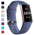 GEAK Strap Compatible for Fitbit Charge 3/ Charge 4, Adjustable Classic Replacement Wristband Activity Tracker Women Men, Small BlueGrey