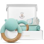 Little Giggles Co.® Baby Gifts - Neutral Teething Toys & Large Muslin Cloths Gift Set. Sensory Play Rattle, Soothing Teether Ring, Cotton Baby Muslins. Baby Essentials for Newborn & Baby Shower Gifts