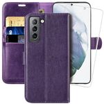 MONASAY Galaxy S22 5G Wallet Case,6.1 inch [Included Screen Protector][RFID Blocking] Flip Folio Leather Cell Phone Cover with Credit Card Holder for Samsung Galaxy S22 5G,Purple