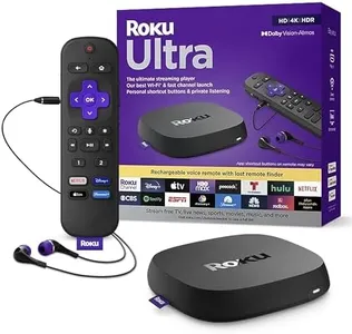 Roku Ultra | The Ultimate Streaming Device 4K/HDR/Dolby Vision/Atmos, Rechargeable Roku Voice Remote Pro, Ethernet Port, Hands-Free Controls, Lost Remote Finder, Free & Live TV