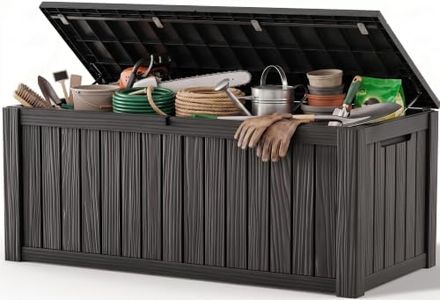 ATMELT Outdoor Storage Box, 260 Gal Waterproof Resin Deck Box w/Support Rod