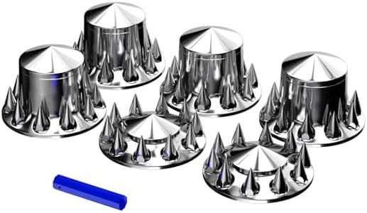 Richeer Semi Truck Chrome ABS Plastic with 2 Front and 4 Rear Axle Wheel Cover Complete Axle Wheel Cover Set 33mm Spiked Screw-On Lug Nut Covers