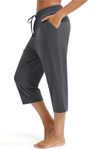 Maxbee Capri Pants for Women Drawstring Workout Sweatpants Comfy Lounge Elastic Waist Yoga Pants Dark Grey