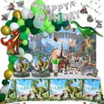 CWEDTYQ 204Pcs Dinosaur Birthday Party Decorations for 16 Guests, Jurassic World Theme Supplies with 90 Pcs Balloon Arch Kit, Backdrop, Tablecloth & Tableware Set - Complete Party Pack for Boys
