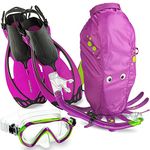 Mares Italian Collection Youth Sea Pals Character Kids Mask Fin Snorkel Set Snorkeling Gear - Ultra-Clear Tempered Glass Lens Snorkeling Set (Purple, Large/1-4)