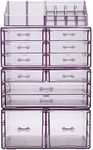 Sorbus Large Makeup Organizer - Clear Stackable Jewelry & Makeup Organizer for Vanity, Bathroom Storage, Dresser - 12 Drawers Cosmetic Beauty Organizers and Storage with Lipstick, Makeup Brush Holder