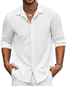 COOFANDY Men's Casual Shirts Button Down Long Sleeve Shirt Linen Shirts for Men Summer Beach Yoga T Shirts White