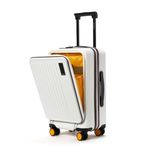 MOKOBARA Transit Cabin Pro Luggage Trolley Bag-56cm(40L),Polycarbonate Hardshell,Front Tech Compartment Fits 15.6" Laptop,TSA Lock,8 Silent Wheels,for 3-5 Days Trip,White(Still Loading Brownray)