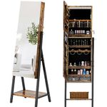 soges Free Standing Jewelry Cabinet Armoire with Storage Shelf, Lockable Jewelry Organizer Cabinet, Full Length Mirror Cabinet Jewelry Chest, Full Mirror Jewelry Holders, Vintage Brown, 10QHXF6252FG-CA