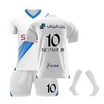 Hilal Riyadh Al Home Jersey Men, Kit for Boys Soccer Jersey for Kids Boys' Football Training Shirts Sports Shorts Boys' Tracksuits Football Kits Football Kit for Girls (No.10,Kids 12-13 Years)