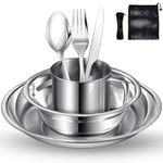 Lafuntar Camping Plate Bowl Cup Cutlery Set for 1, 8-Piece Camping Dinner Set, Camping Crockery Sets for Camping, Travel & Outdoor.