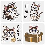 MAYJOYDIY 4PCS Cat Stencils for Painting 8×8inch Cat Painting Stencils Cat Paw Print Cat Playing Drawing Template Washable PET Material for Wood Wall Home Decor DIY T-Shirt