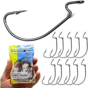 Harmony Fishing - Razor Series EWG Offset Hooks with Flex Keepers (10 Pack) – Bass Fishing | Adjustable Flexible Bait Stoppers | HCS | Slick Black Nickel Coating (Size 2/0 (10 Pack w/Flex Keepers))