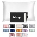 BLISSY Silk Pillowcase 100% Pure Mulberry Silk 22 Momme 6A High-Grade Fibers Satin Pillowcase Hair & Skin Regular, Queen & King Size Silk Pillow Case w/Hidden Zipper Moisture Wicking, White