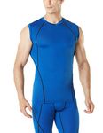 TSLA DRST Men's V Neck Sleeveless Workout Shirts, Dry Fit Running Compression Cutoff Shirts, Athletic Training Tank Top, V Neck Top Blue, L