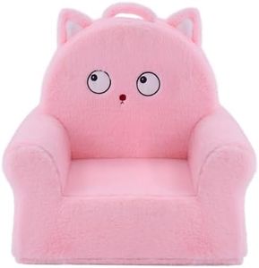 YLHO Cute Toddller Chair, Soft Faux Rabbit Fur Baby Couch, Cartoon Pink Cat Design for Girls and Boys, 18 Month up to 3 Years