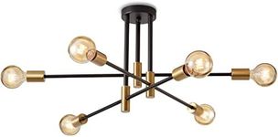 Lightess Ceiling Lights Modern Sputnik Chandelier 6 Lights E27 Socket, Max 40w, Semi Flush Mount Spot Lights Metal Black Gold Pendant Light for Bedroom Living Room Office (Not Include Bulb)