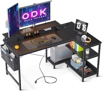 ODK Gaming Tisch L Form, 120x80cm Schreibtisch L Form mit Regal Reversibe, Eckschreibtisch mit USB-Ladeanschluss & Steckdose, Ecktisch mit Monitorständer für Büro, Heimbüro, Schwarz