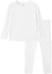 BambooBud Thermal Underwear for Kids Girls Thermals Flexible Fit Top and Bottom Pajama Set Girl Long Johns Base Layer,Raw White,X-Large