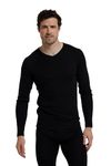 Mountain Warehouse Merino Mens V Neck Base Layer - Breathable, Antibacterial, Lightweight Top - Best for Autumn Winter, Outdoors, Travelling & Hiking Black S