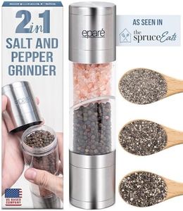 Eparé Dual Salt and Pepper Grinder Combo - 2 in 1 Refillable Peppermill Grinders - Modern Pink Himalayan Salt Grinder - Stainless Steel Manual Salt & Pepper Mill Shakers