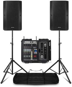 Vonyx PA Anlage Komplettset 1600 Watt – DJ Lautsprecher Set mit Mischpult und 2 Mikrofonen, inkl. Ständern, Bluetooth – Aktivboxen mit Verstärker – PA Lautsprecher Aktiv für Events, Karaoke