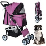 BestPet Pet Stroller Dog Cat Jogger Stroller for Medium Small Dogs Cats Folding Lightweight Travel Stroller with Cup Holder (Purple, 4 Wheels)