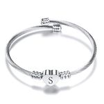 FGT Initial Letter S Cuff Bracelet Silver Heart Bangle for Women Girls Birthday Mothers Day Anniversary Valentine