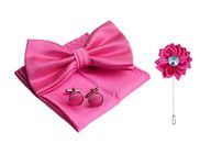 KRAWATTE Men's Microfiber Bow Tie Set with Pocket Square and Cufflinks (Hot Pink)