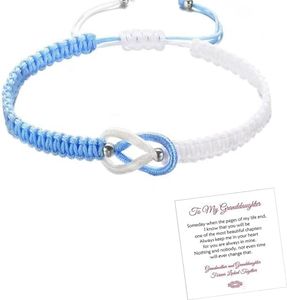 To My Granddaughter Forever Linked Together Handmade Braided Bracelet, Adjustable Infinite Forever Braided Bracelets Granddaughter Bracelet from Grandma Mind Peace Jewelry(Forever-Sky Blue)