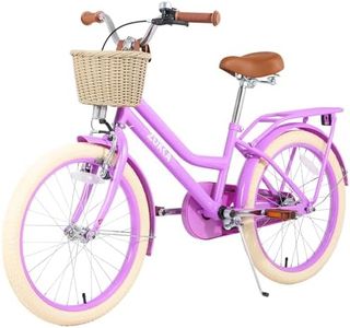 BALINGE 20" Inch Girls Cruiser Bike Single-Speed Hybrid City Bicycle for Youth Over 7 Years Old with Wicker Basket & Rear Rack，Kids Cycle Bikes，Lightweight, Hand Brake&Pedal Brake,Pinkish Purple