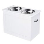 PawHut Elevated Dog Bowls for Large Dogs with Storage Dog Pet Diner Function 2 Stainless Steel Dog Bowls Elevated Base for Big-Sized Dogs and Other Large Pets, White