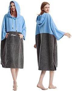 Hiturbo Changing Robe, Absorbent Quick Dry Surf Poncho, 3/4 Sleeve Microfiber Hooded Towel for Beach Swimming Surfing Bathing (Blue/Gray)