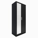 ELEGANT High Gloss Wardrobe with Mirror, Soft Close Hinge Mirrored Wardrobe Cabinet, 2 Doors Black Wardrobe Set Bedroom Furniture with Hanging Rod and Storage Shelves