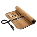 Durable Paintbrush Roll, Heavy Duty 16oz Waxed Canvas Pen Roll Brush Bag with 22 Slots - Khaki