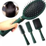 ZURATO Hair Brush Set - Nylon Pins Massage Hairbrushes for Detangling, Blow Drying, Straightening - Suitable for All Types Hair Brush for Women Men Kids Girls (Forest Green)