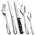 24 Piece Cutlery Sets with 6 Piece Steak Knives, Homikit Stainless Steel 30-Piece Silver Cutlery Flatware Set, Dinnerware Fork Knife Spoon Set Service for 6, Mirror Finished & Dishwasher Safe