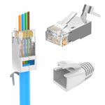 LEENUE RJ45 Connectors Cat7 Cat6A RJ45 Pass Through Connector 50μ Gold Plated Shielded with Grey Boot for 23AWG CAT7 Thick Network Cable 8P8C 30 Set