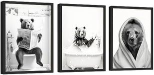 EXCOOL CLUB Bear Bathroom Decor - 12x16 | 30x40cm Bear Wall Art in Bathtub Print, Black and White Bear Posters, Funny Bathroom Wall Art Prints, Funny Animal Pictures for Toilet Restroom Decorations (UNFRAMED)