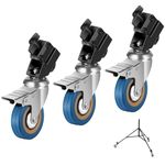 NEEWER Professional Swivel Caster Wheel Set, 3 Pack Nonslip 360° Rotation Rubber Wheel with Durable Iron Construction Foot Brake Lock Only for Heavy Duty Light Stand with ø0.9/22mm Legs, ST001